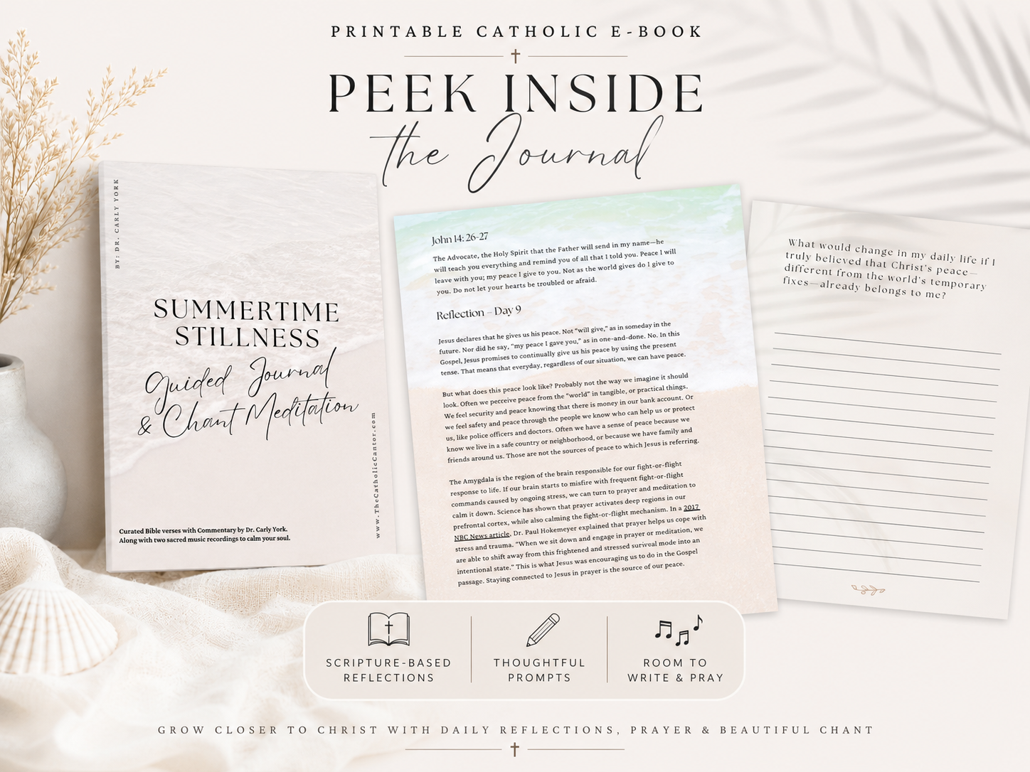Peek inside the Summertime Stillness journal, Scripture-based reflections, thoughtful prompts, and room to write and pray